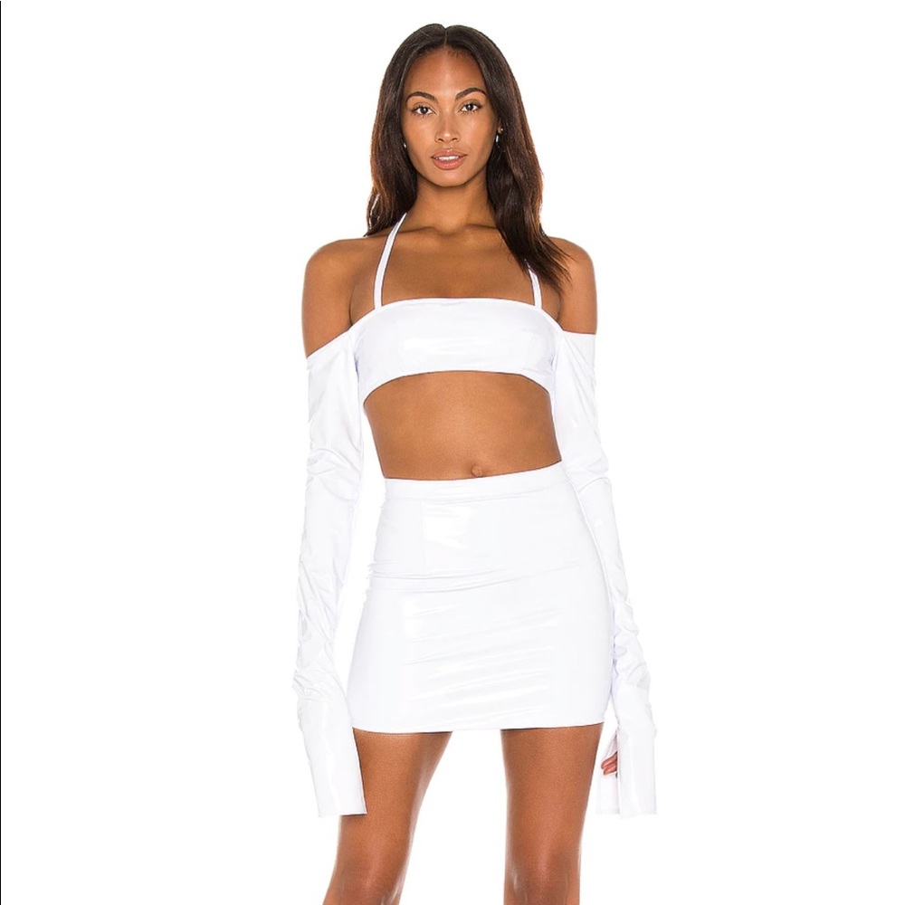 Laquan smith off the shoulder crop and skirt nylon set